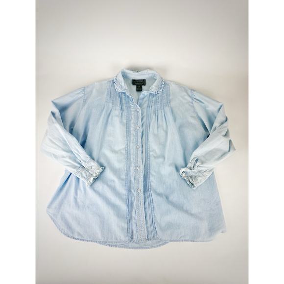 90s Womens Ralph Lauren Polo Country Denim Pleaded Button Up Shirt Western SZ 10 - Picture 7 of 14
